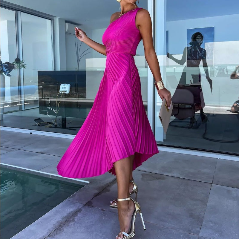 Breena | One-Shoulder Pleated Maxi Dress