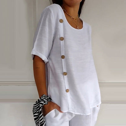 Velma | Blouse Round Neck Side Button Top