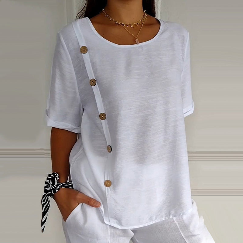 Velma | Blouse Round Neck Side Button Top