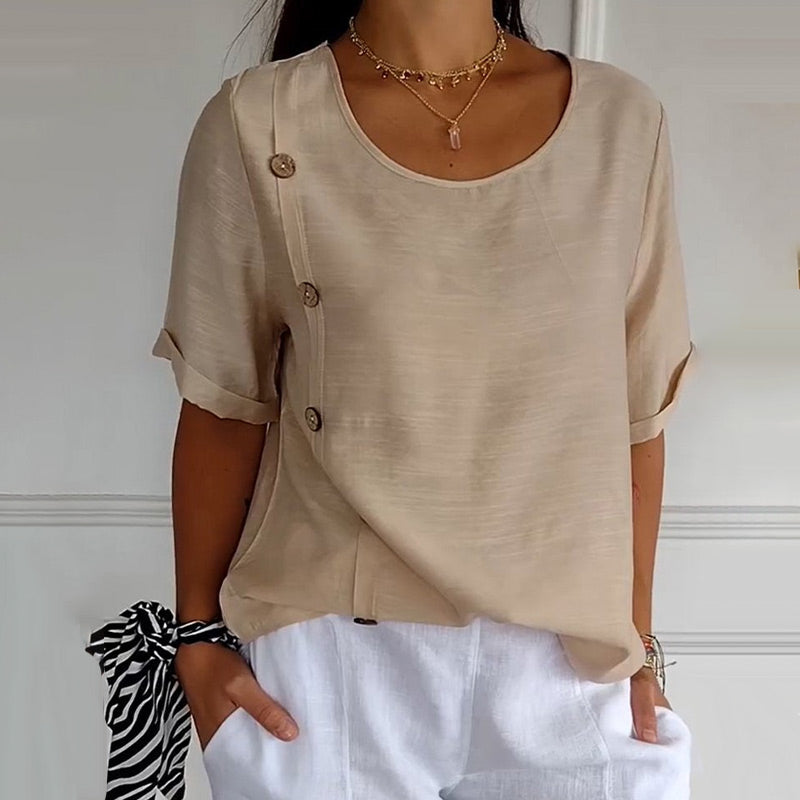 Velma | Blouse Round Neck Side Button Top