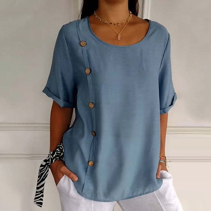 Velma | Blouse Round Neck Side Button Top