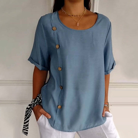 Velma | Blouse Round Neck Side Button Top