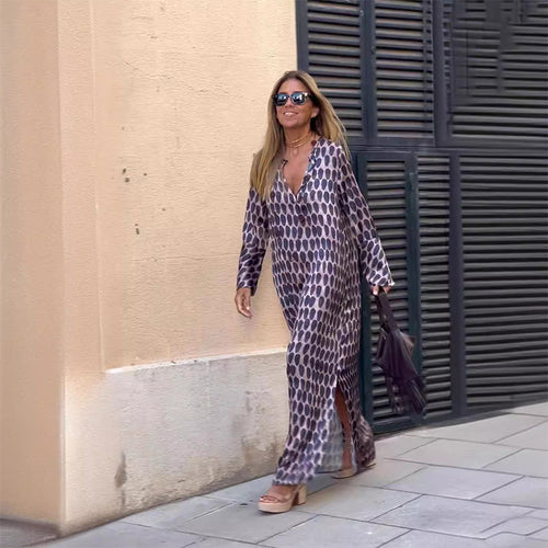 Henar | Maxi Dress Long Sleeve Geometric Print
