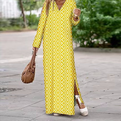 Henar | Maxi Dress Long Sleeve Geometric Print