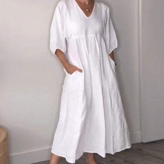 Shantel | V Neck Midi Dress With Pockets
