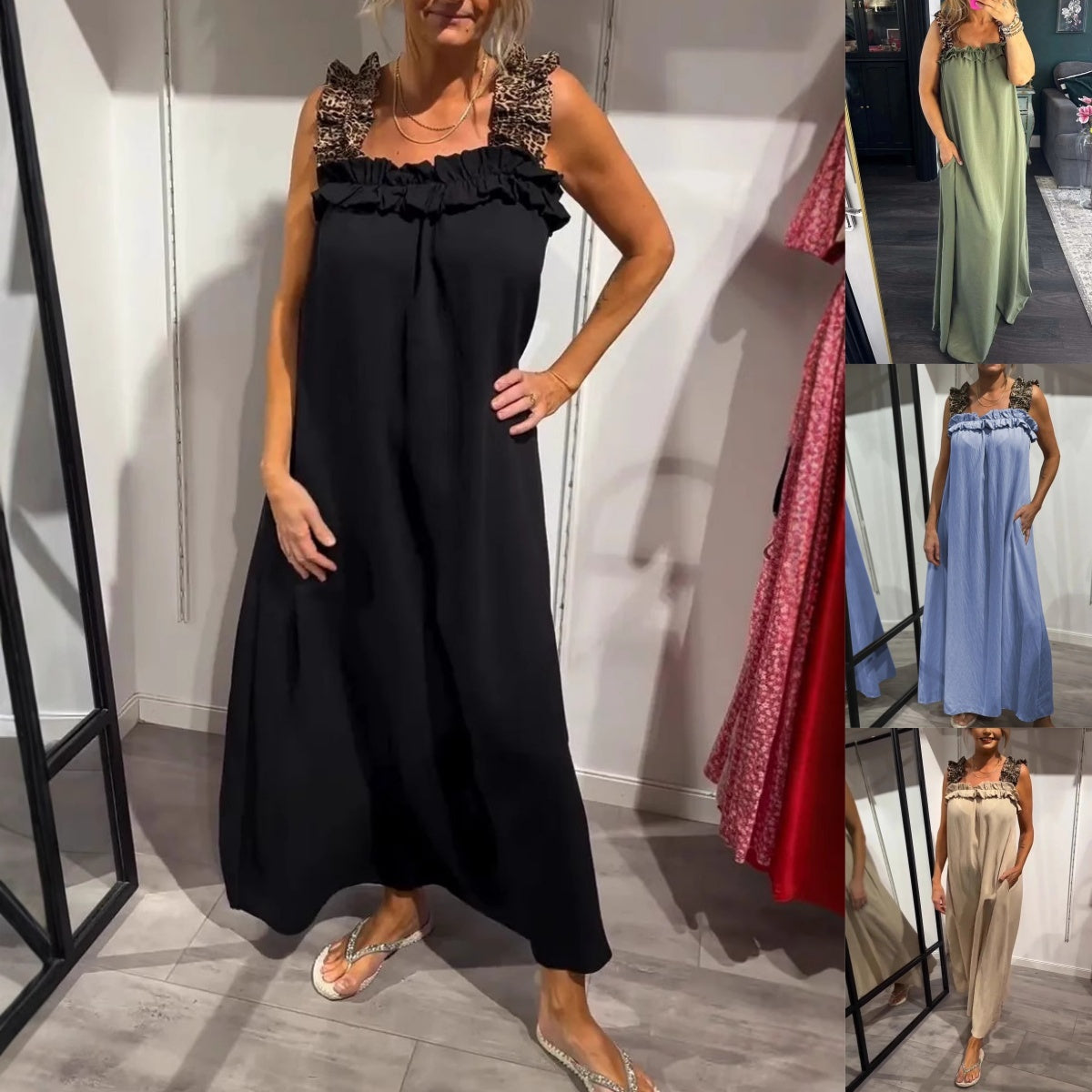 Fiola | Maxi Dress Sleeveless Ruffle Neck Pockets