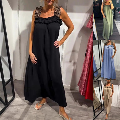 Fiola | Maxi Dress Sleeveless Ruffle Neck Pockets