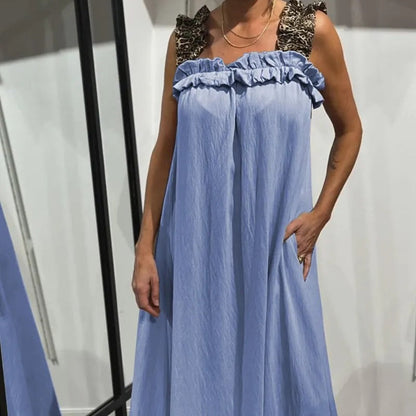 Fiola | Maxi Dress Sleeveless Ruffle Neck Pockets
