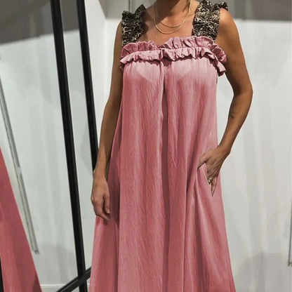 Fiola | Maxi Dress Sleeveless Ruffle Neck Pockets