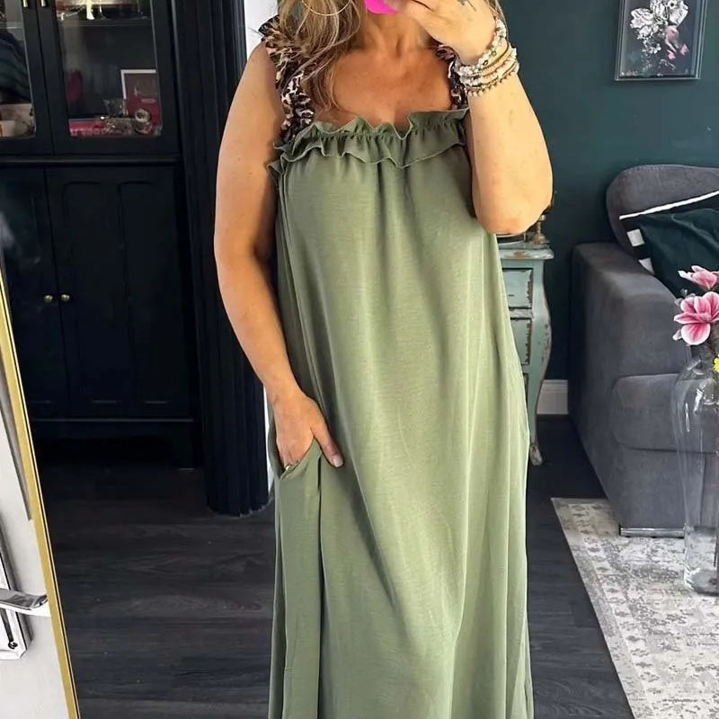 Fiola | Maxi Dress Sleeveless Ruffle Neck Pockets