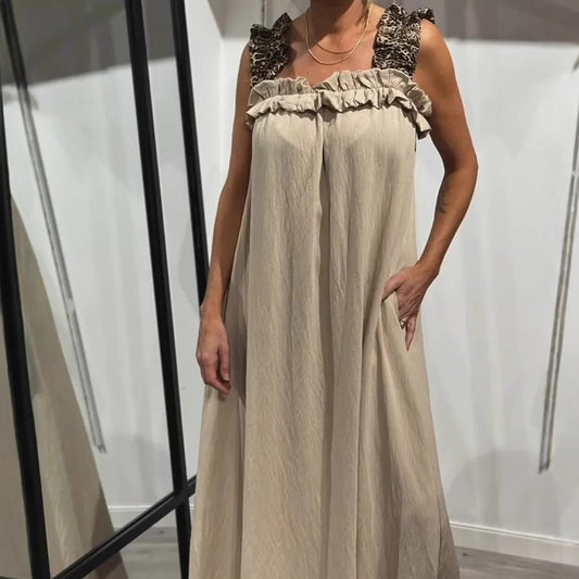 Fiola | Maxi Dress Sleeveless Ruffle Neck Pockets