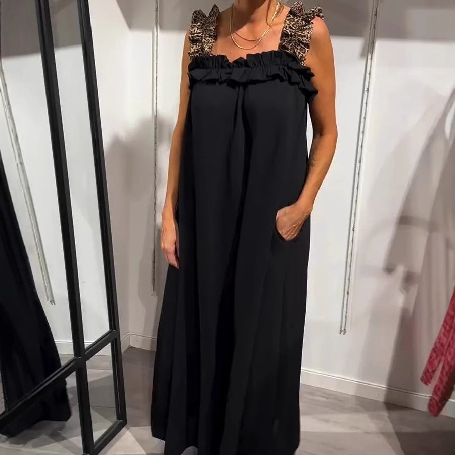 Fiola | Maxi Dress Sleeveless Ruffle Neck Pockets