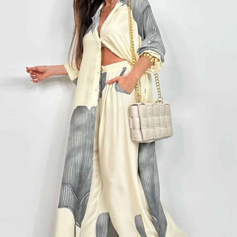 Dionicia | Button Down Shirt Drawstring Pant Set