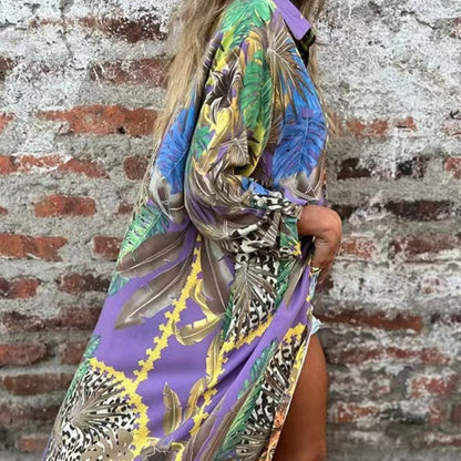 Roelie | Tropical Print Long Sleeve Shirt Dress