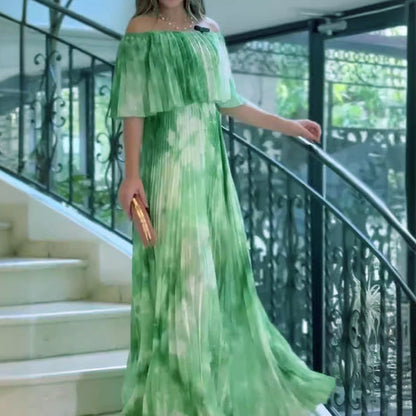 Vinelia | Off Shoulder Pleated Printed Maxi Dress