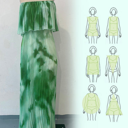 Vinelia | Off Shoulder Pleated Printed Maxi Dress