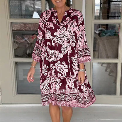 Viloura | V Neck Floral Print Midi Dress