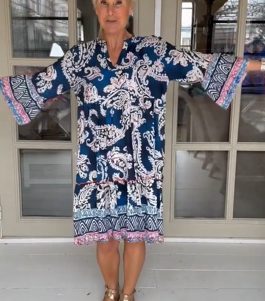 Viloura | V Neck Floral Print Midi Dress