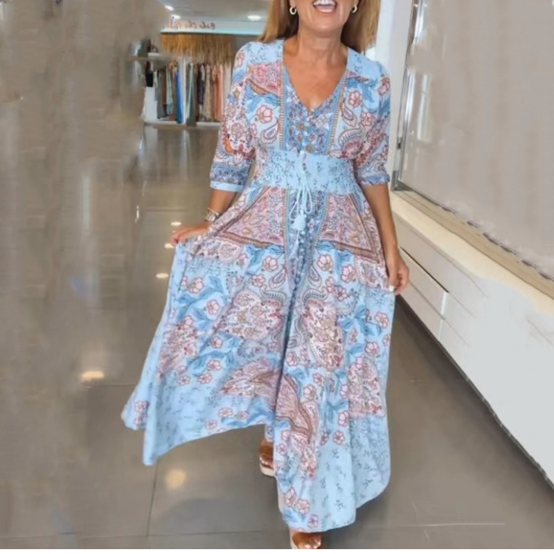 Aliye | Paisley Print V-Neck Maxi Dress