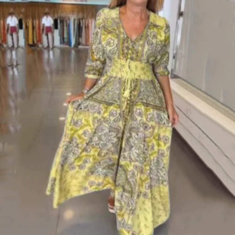 Aliye | Paisley Print V-Neck Maxi Dress