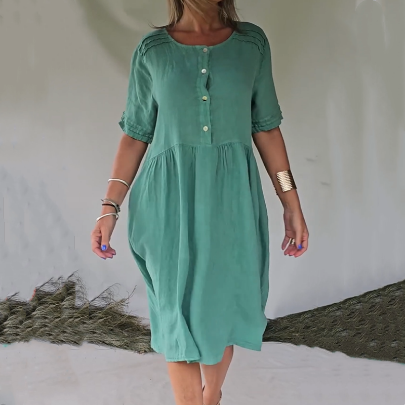 Lexi | Button Front Round Neck Midi Dress
