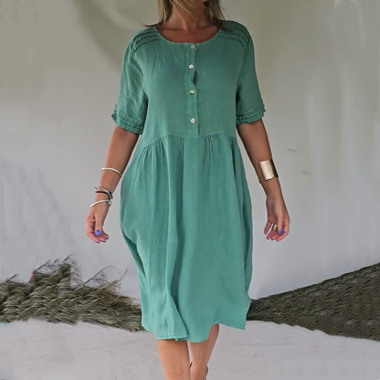Lexi | Button Front Round Neck Midi Dress