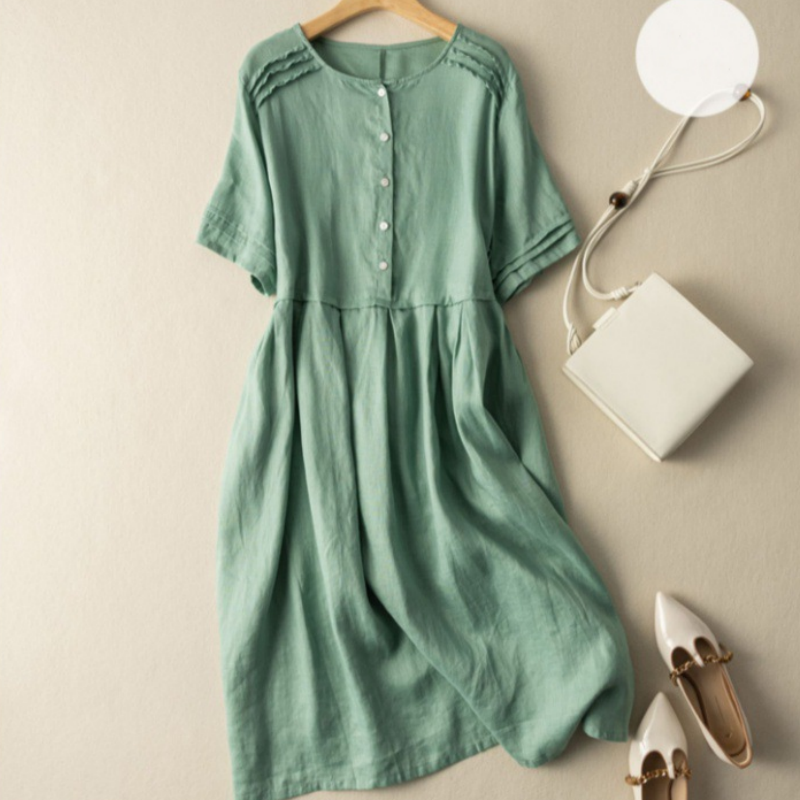 Lexi | Button Front Round Neck Midi Dress