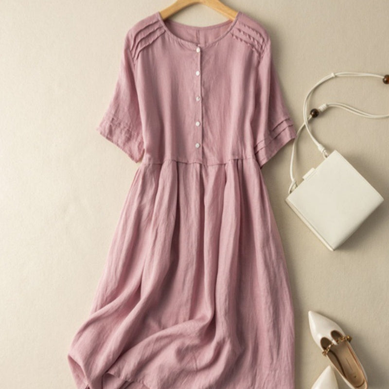 Lexi | Button Front Round Neck Midi Dress