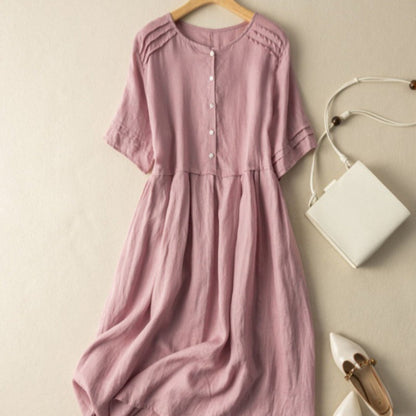 Lexi | Button Front Round Neck Midi Dress