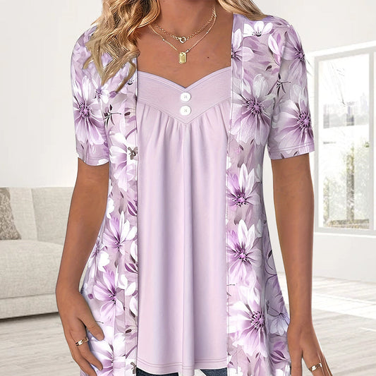Demi | Floral Short Sleeve Layered Blouse