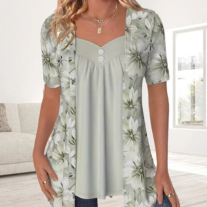 Demi | Floral Short Sleeve Layered Blouse