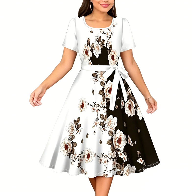 Chuckie | Midi Dress Short Sleeve Floral Tie Waist