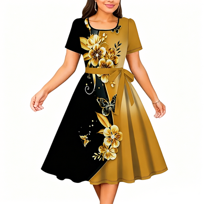 Chuckie | Midi Dress Short Sleeve Floral Tie Waist