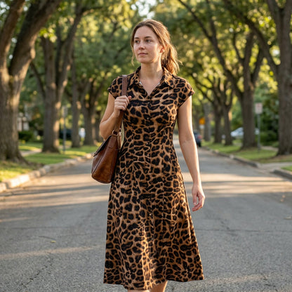 Ameerah | Animal Print Button Front Midi Dress