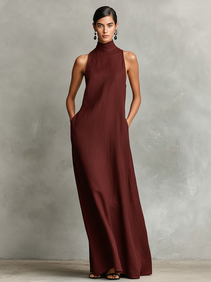 Imeria | Maxi Dress Sleeveless High Neck Pockets