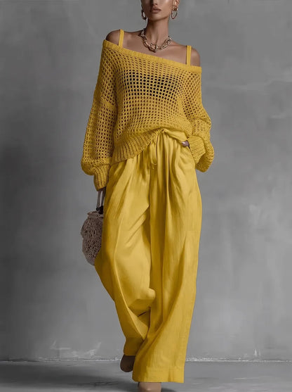 Shaneka | Off Shoulder Knit Top Wide Leg Set