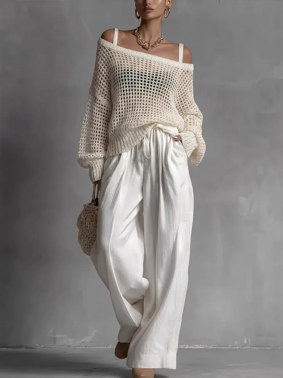 Shaneka | Off Shoulder Knit Top Wide Leg Set