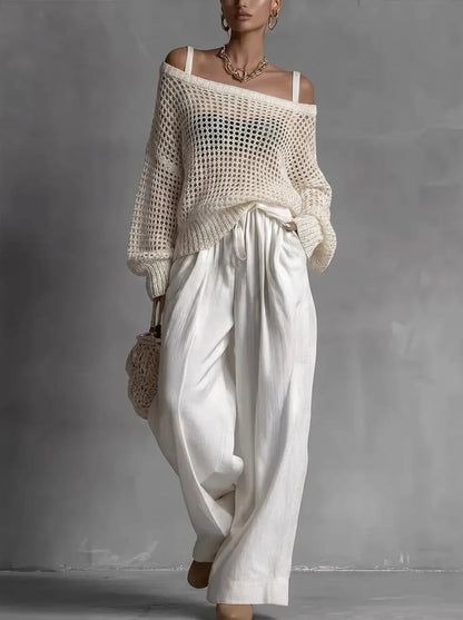 Shaneka | Off Shoulder Knit Top Wide Leg Set