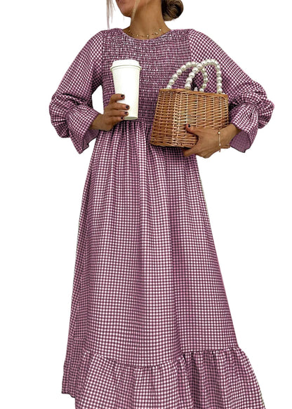 Helenee | Maxi Dress With Checked Smocked Bodice